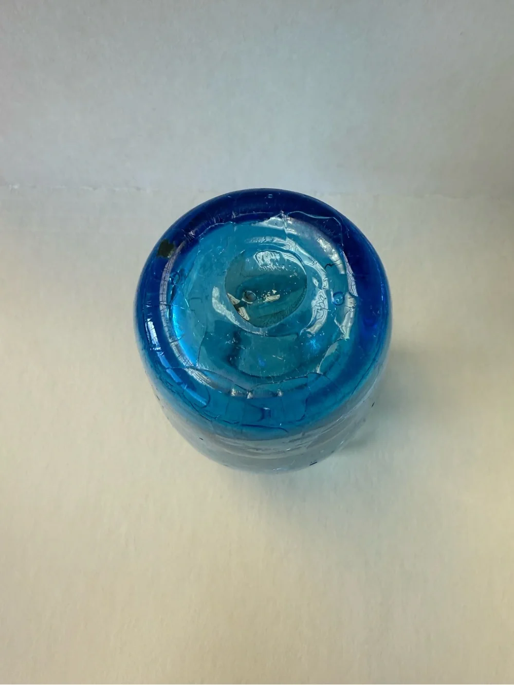 Vintage Blue Crackle Glass Bud Vase Ruffle Rim. - Picture 6 of 10
